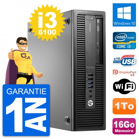 PC HP EliteDesk 800 G2 SFF Intel i3-6100 RAM 16Go Disque 1To Windows 10 Wifi