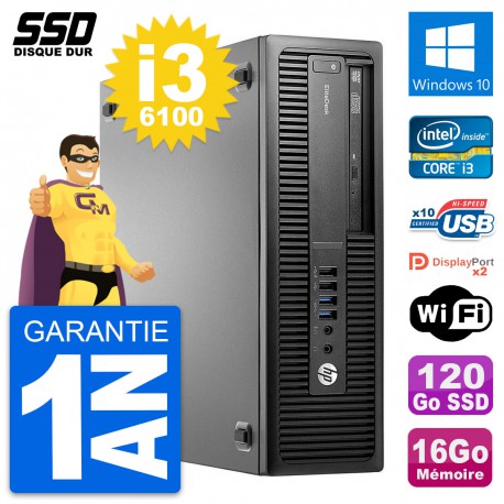 PC HP EliteDesk 800 G2 SFF Intel Core i3-6100 RAM 16Go SSD 120Go Windows 10 Wifi