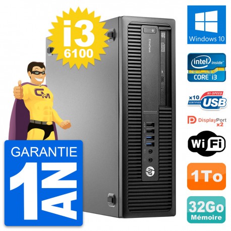 PC HP EliteDesk 800 G2 SFF Intel i3-6100 RAM 32Go Disque 1To Windows 10 Wifi