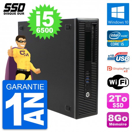 PC HP EliteDesk 800 G2 SFF Intel Core i5-6500 RAM 8Go SSD 2To Windows 10 Wifi