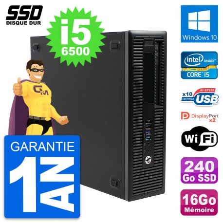 PC HP EliteDesk 800 G2 SFF Intel Core i5-6500 RAM 16Go SSD 240Go Windows 10 Wifi