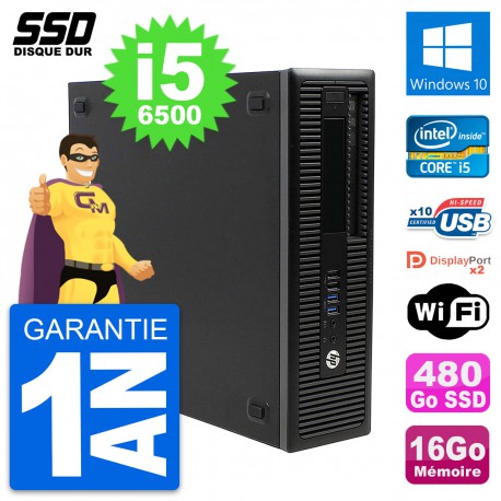 PC HP EliteDesk 800 G2 SFF Intel Core i5-6500 RAM 16Go SSD 480Go Windows 10 Wifi
