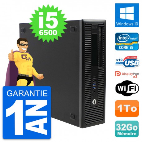 PC HP EliteDesk 800 G2 SFF Intel i5-6500 RAM 32Go Disque 1To Windows 10 Wifi