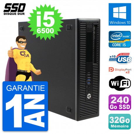 PC HP EliteDesk 800 G2 SFF Intel Core i5-6500 RAM 32Go SSD 240Go Windows 10 Wifi