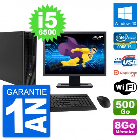 PC HP 800 G2 SFF Ecran 22" Intel i5-6500 RAM 8Go Disque 500Go Windows 10 Wifi
