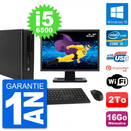 PC HP 800 G2 SFF Ecran 22" Intel i5-6500 RAM 16Go Disque 2To Windows 10 Wifi