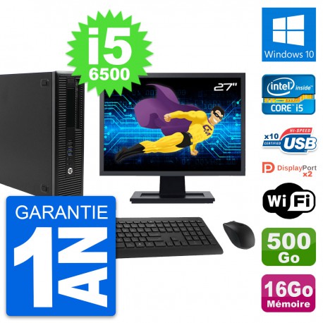 PC HP 800 G2 SFF Ecran 27" Intel i5-6500 RAM 16Go Disque 500Go Windows 10 Wifi