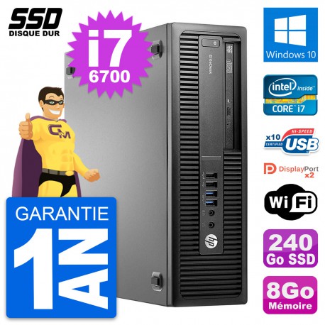 PC HP EliteDesk 800 G2 SFF Intel Core i7-6700 RAM 8Go SSD 240Go Windows 10 Wifi