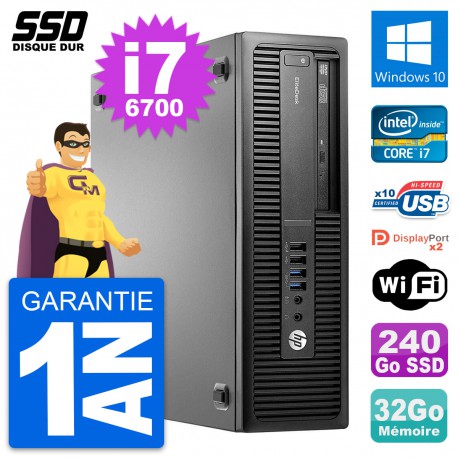 PC HP EliteDesk 800 G2 SFF Intel Core i7-6700 RAM 32Go SSD 240Go Windows 10 Wifi