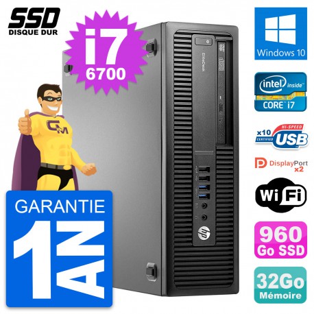PC HP EliteDesk 800 G2 SFF Intel Core i7-6700 RAM 32Go SSD 960Go Windows 10 Wifi