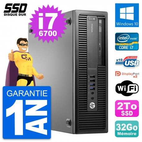 PC HP EliteDesk 800 G2 SFF Intel Core i7-6700 RAM 32Go SSD 2To Windows 10 Wifi