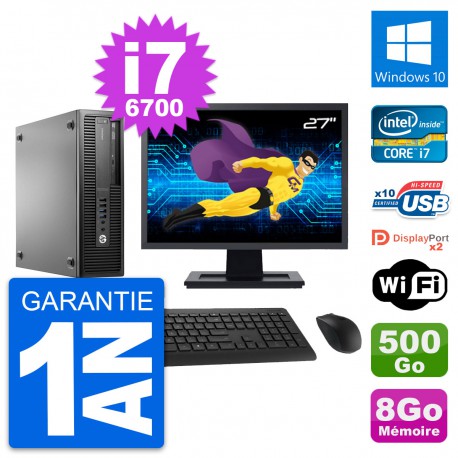 PC HP 800 G2 SFF Ecran 27" Intel i7-6700 RAM 8Go Disque 500Go Windows 10 Wifi