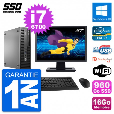 PC HP EliteDesk 800 G2 SFF Ecran 27" i7-6700 RAM 16Go SSD 960Go Windows 10 Wifi
