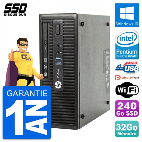 PC HP ProDesk 400 G3 SFF Intel G4400 RAM 32Go SSD 240Go Windows 10 Wifi