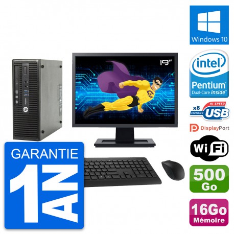 PC HP 400 G3 SFF Ecran 19" Intel G4400 RAM 16Go Disque 500Go Windows 10 Wifi