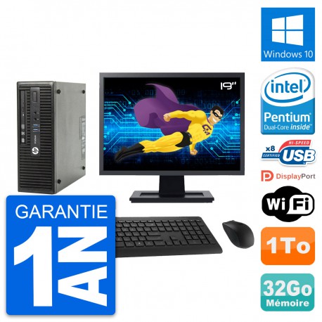 PC HP 400 G3 SFF Ecran 19" Intel G4400 RAM 32Go Disque 1To Windows 10 Wifi