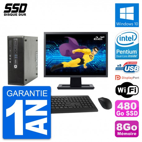 PC HP ProDesk 400 G3 SFF Ecran 22" G4400 RAM 8Go SSD 480Go Windows 10 Wifi