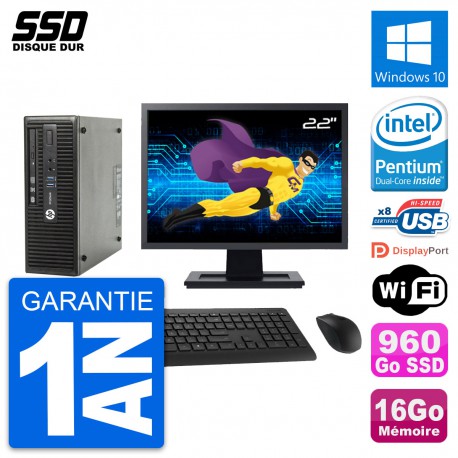 PC HP ProDesk 400 G3 SFF Ecran 22" G4400 RAM 16Go SSD 960Go Windows 10 Wifi