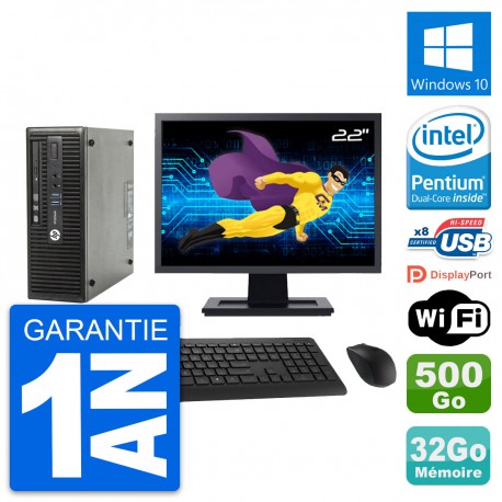 PC HP 400 G3 SFF Ecran 22" Intel G4400 RAM 32Go Disque 500Go Windows 10 Wifi