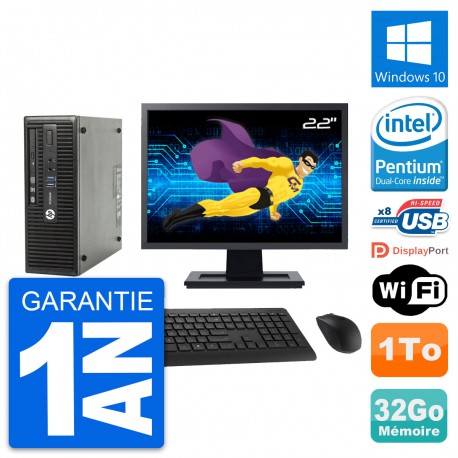 PC HP 400 G3 SFF Ecran 22" Intel G4400 RAM 32Go Disque 1To Windows 10 Wifi