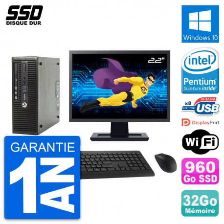 PC HP ProDesk 400 G3 SFF Ecran 22" G4400 RAM 32Go SSD 960Go Windows 10 Wifi