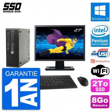 PC HP ProDesk 400 G3 SFF Ecran 27" G4400 RAM 8Go SSD 2To Windows 10 Wifi