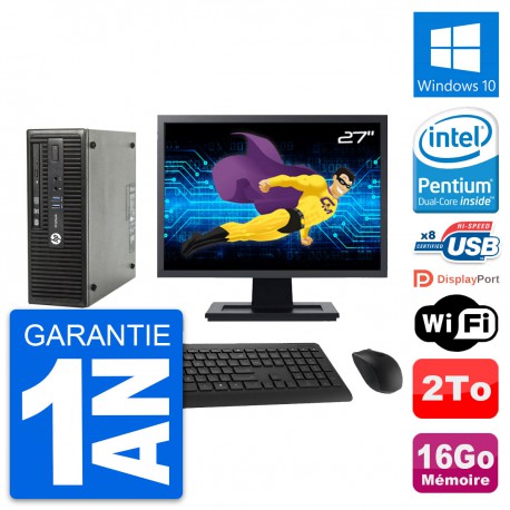 PC HP 400 G3 SFF Ecran 27" Intel G4400 RAM 16Go Disque 2To Windows 10 Wifi