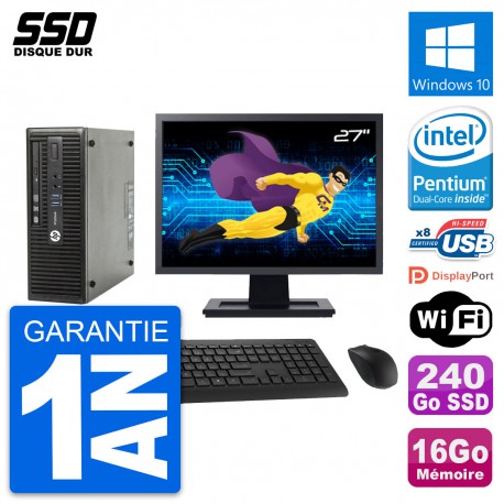PC HP ProDesk 400 G3 SFF Ecran 27" G4400 RAM 16Go SSD 240Go Windows 10 Wifi