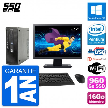 PC HP ProDesk 400 G3 SFF Ecran 27" G4400 RAM 16Go SSD 960Go Windows 10 Wifi