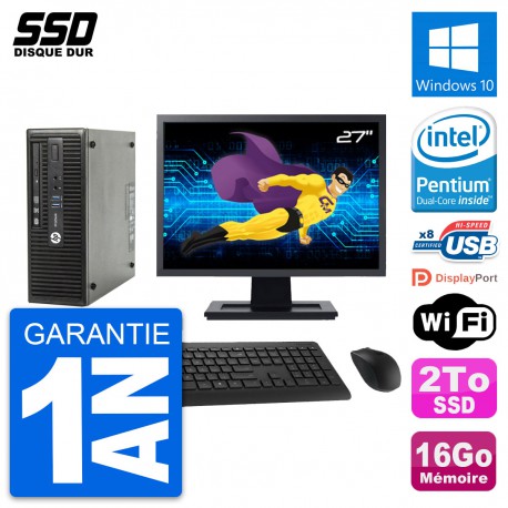PC HP ProDesk 400 G3 SFF Ecran 27" G4400 RAM 16Go SSD 2To Windows 10 Wifi