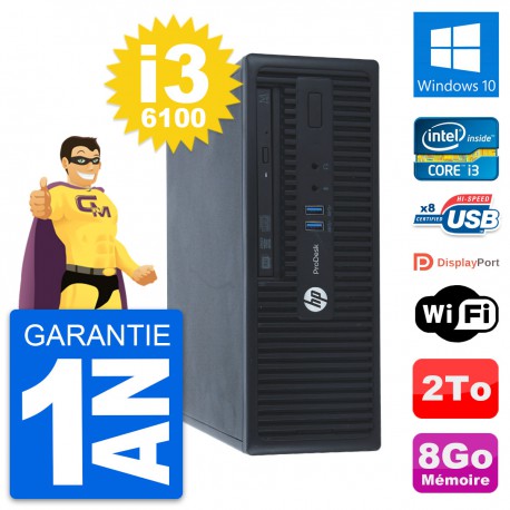 PC HP ProDesk 400 G3 SFF Intel i3-6100 RAM 8Go Disque Dur 2To Windows 10 Wifi