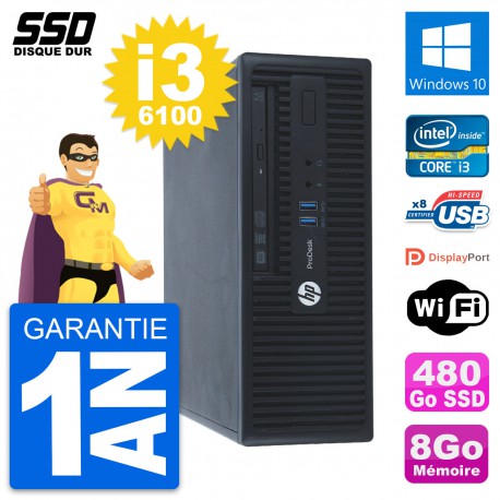PC HP ProDesk 400 G3 SFF Intel Core i3-6100 RAM 8Go SSD 480Go Windows 10 Wifi