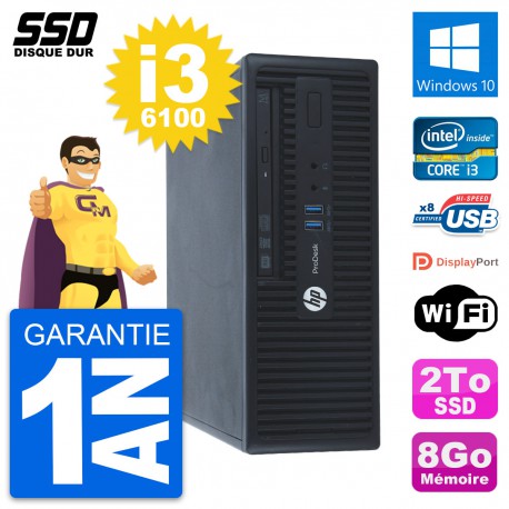PC HP ProDesk 400 G3 SFF Intel Core i3-6100 RAM 8Go SSD 2To Windows 10 Wifi