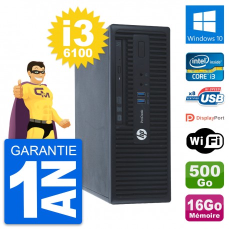 PC HP ProDesk 400 G3 SFF Intel i3-6100 RAM 16Go Disque 500Go Windows 10 Wifi