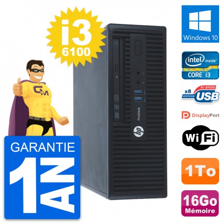 PC HP ProDesk 400 G3 SFF Intel Core i3-6100 RAM 16Go Disque 1To Windows 10 Wifi