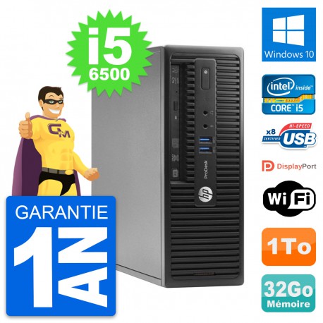 PC HP ProDesk 400 G3 SFF Intel Core i5-6500 RAM 32Go Disque 1To Windows 10 Wifi