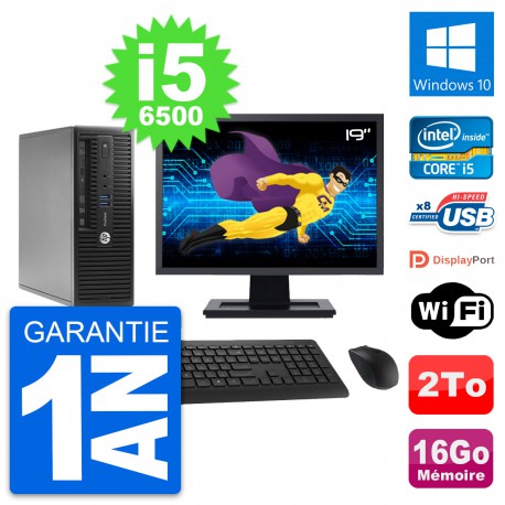 PC HP 400 G3 SFF Ecran 19" Intel i5-6500 RAM 16Go Disque 2To Windows 10 Wifi