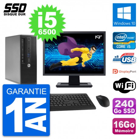 PC HP ProDesk 400 G3 SFF Ecran 19" i5-6500 RAM 16Go SSD 240Go Windows 10 Wifi