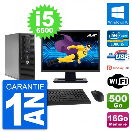 PC HP 400 G3 SFF Ecran 22" Intel i5-6500 RAM 16Go Disque 500Go Windows 10 Wifi