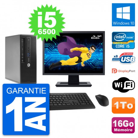 PC HP 400 G3 SFF Ecran 22" Intel i5-6500 RAM 16Go Disque 1To Windows 10 Wifi