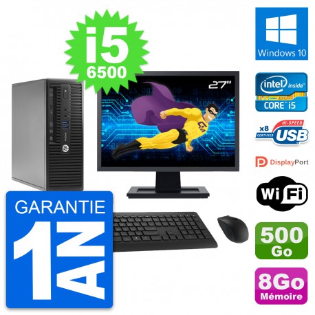 PC HP 400 G3 SFF Ecran 27" Intel i5-6500 RAM 8Go Disque 500Go Windows 10 Wifi