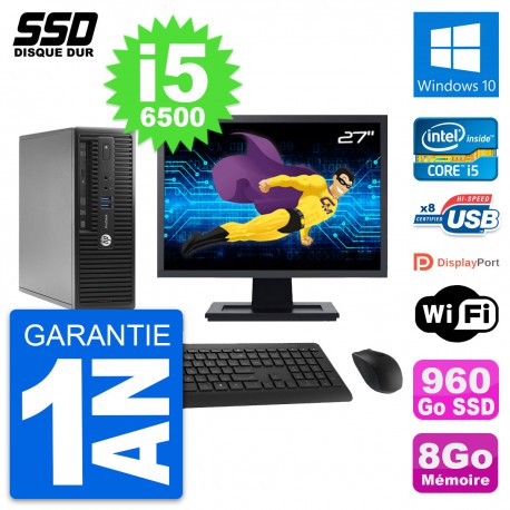 PC HP ProDesk 400 G3 SFF Ecran 27" i5-6500 RAM 8Go SSD 960Go Windows 10 Wifi