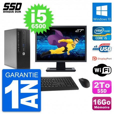 PC HP ProDesk 400 G3 SFF Ecran 27" Core i5-6500 RAM 16Go SSD 2To Windows 10 Wifi