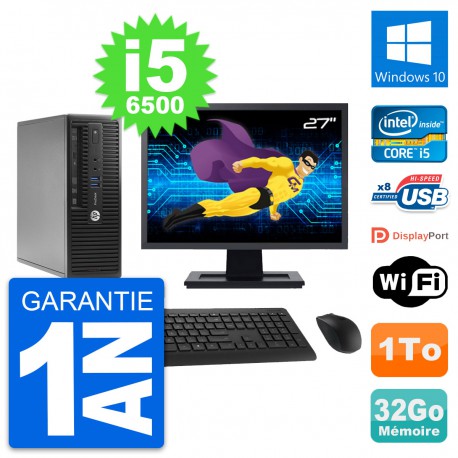 PC HP 400 G3 SFF Ecran 27" Intel i5-6500 RAM 32Go Disque 1To Windows 10 Wifi