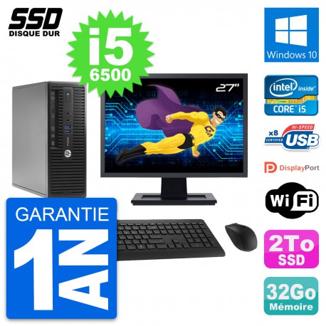 PC HP ProDesk 400 G3 SFF Ecran 27" Core i5-6500 RAM 32Go SSD 2To Windows 10 Wifi