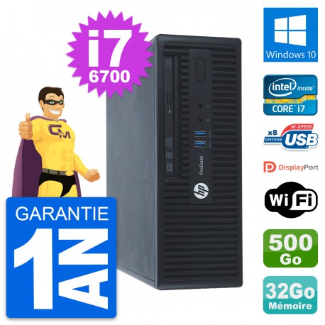 PC HP ProDesk 400 G3 SFF Intel i7-6700 RAM 32Go Disque 500Go Windows 10 Wifi