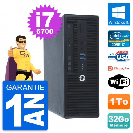 PC HP ProDesk 400 G3 SFF Intel Core i7-6700 RAM 32Go Disque 1To Windows 10 Wifi