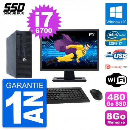 PC HP ProDesk 400 G3 SFF Ecran 19" i7-6700 RAM 8Go SSD 480Go Windows 10 Wifi