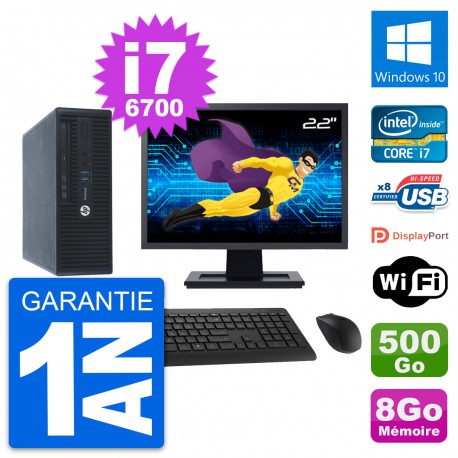 PC HP 400 G3 SFF Ecran 22" Intel i7-6700 RAM 8Go Disque 500Go Windows 10 Wifi