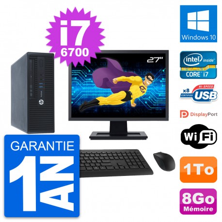 PC HP ProDesk 400 G3 SFF Ecran 27" i7-6700 RAM 8Go Disque 1To Windows 10 Wifi